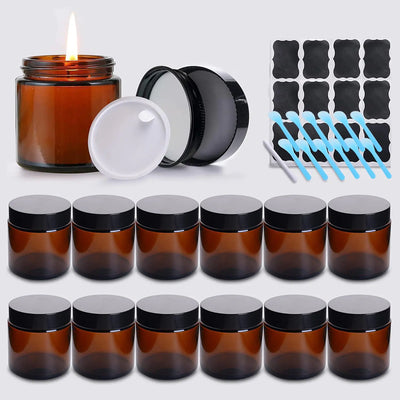 Roemey 4oz Amber Glass Jars with Lids Candle